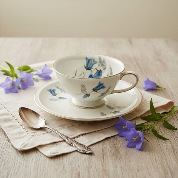 Rosenthal Other - Rosenthal Winifred Teacup Saucer Selb Germany-Blue Bellflowers-Gold Trim-Vintage